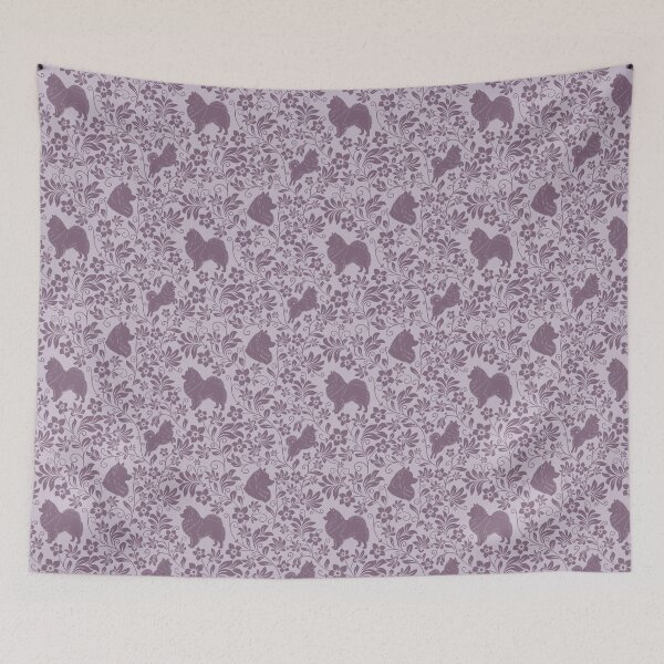 Item preview, Spitz Dog Floral Silhouette Pattern | Pomeranian German Japanese Spitz Design in Purple designed and sold by WildLakePatterns.