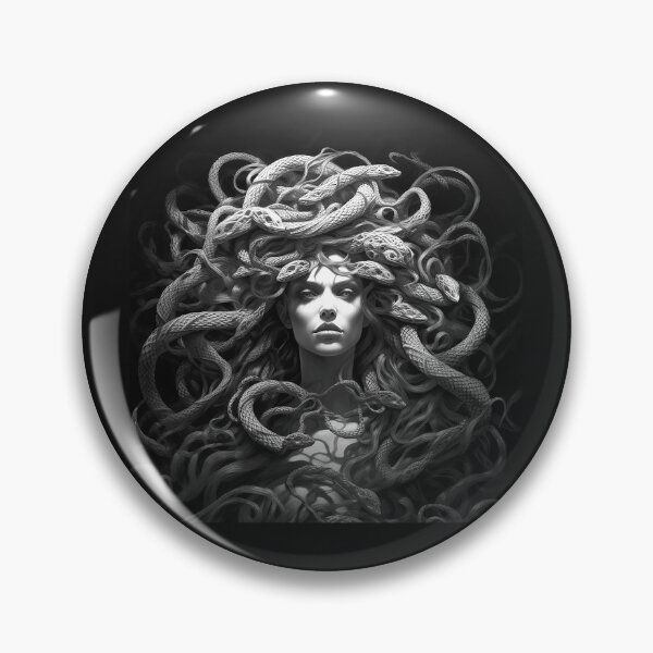 Item preview, Black and White Medusa Portrait – Dark Mythology Snake Goddess Art designed and sold by inkoutninja.