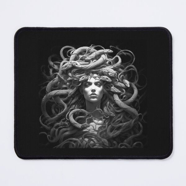 Item preview, Black and White Medusa Portrait – Dark Mythology Snake Goddess Art designed and sold by inkoutninja.