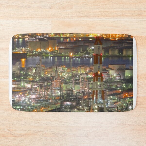 Item preview, Neon Refinery City Futuristic Industrial Photography designed and sold by EchoWave11.
