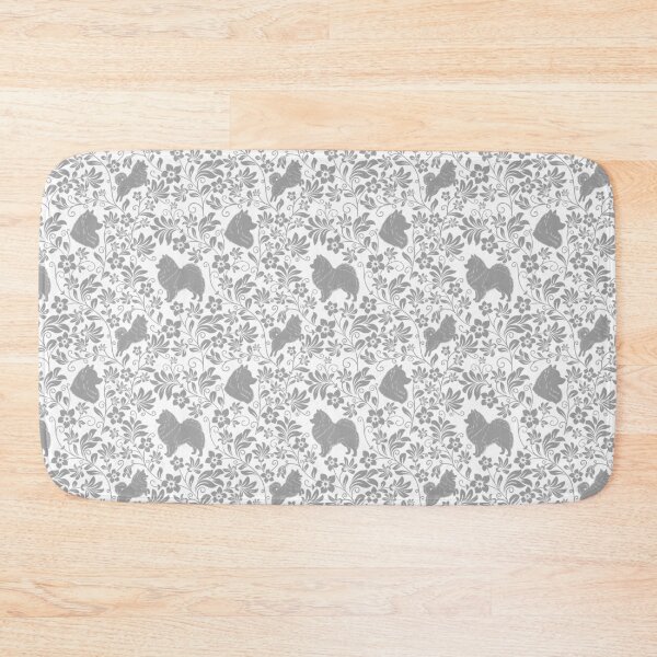 Item preview, Spitz Dog Floral Silhouette Pattern | Pomeranian German Japanese Spitz Design in Grey designed and sold by WildLakePatterns.