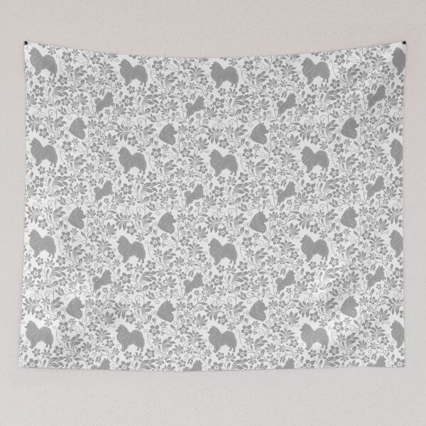 Item preview, Spitz Dog Floral Silhouette Pattern | Pomeranian German Japanese Spitz Design in Grey designed and sold by WildLakePatterns.