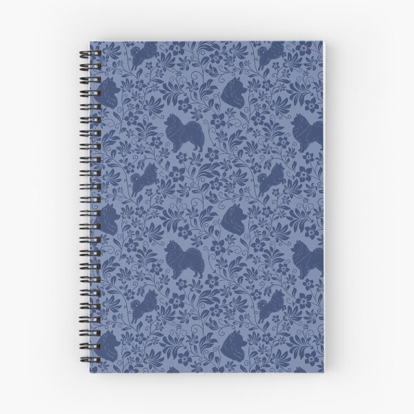 Item preview, Spitz Dog Floral Silhouette Pattern | Pomeranian German Japanese Spitz Design in Blue designed and sold by WildLakePatterns.