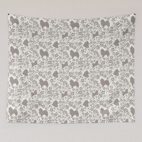 Item preview, Spitz Dog Floral Silhouette Pattern | Pomeranian German Japanese Spitz Design in Sepia designed and sold by WildLakePatterns.