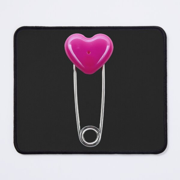 Item preview, Safety pin with pink heart on black background designed and sold by ChernivtsiSkoda.