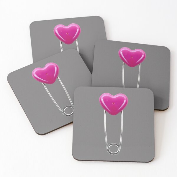 Item preview, Safety pin with pink heart on black background designed and sold by ChernivtsiSkoda.