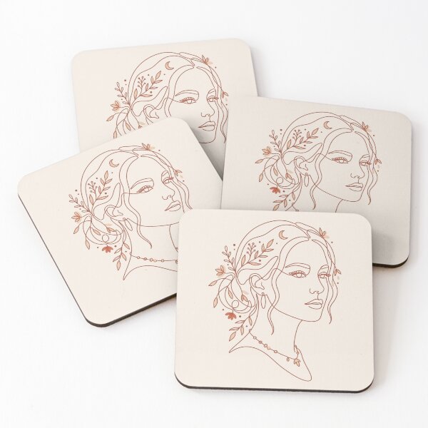 Item preview, Minimalist Boho Woman Face Line Art with Moon and Leaves designed and sold by Pickmash.