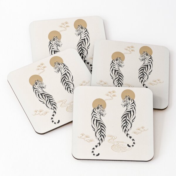 Item preview, Japanese Tiger Ink Art | Zen Nature Aesthetic Gold and Black Pattern designed and sold by MonNoir.