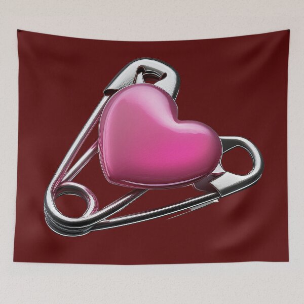 Item preview, Safety pin with glossy pink heart on black designed and sold by ChernivtsiSkoda.