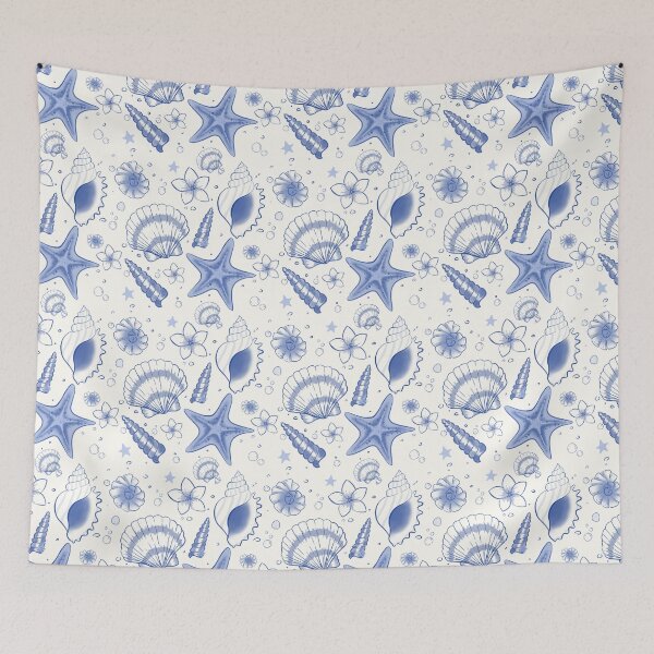 Item preview, beach blue sea shells summer seamless pattern designed and sold by mikrocosmox.