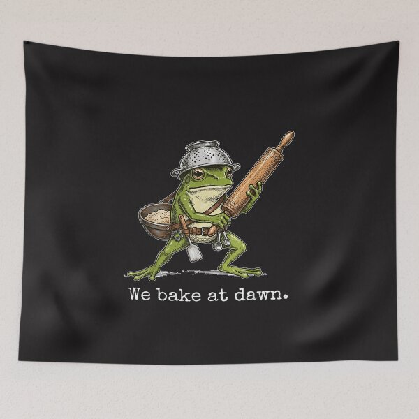 Item preview, Funny Frog We Bake At Dawn Retro Baking Frog Meme Design designed and sold by kiralynstration.