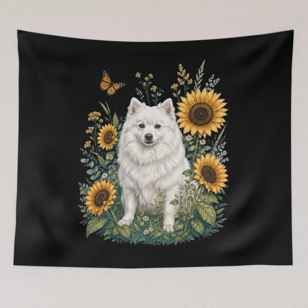 Item preview, Japanese Spitz With Sunflower Cottagecore Art Dog Owner designed and sold by TerryConnells.
