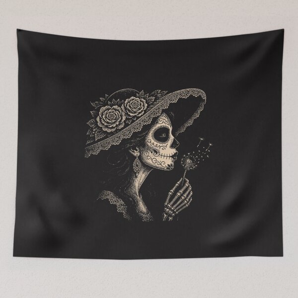 Item preview, La Catrina Blowing Dandelion Gothic Sugar Skull Retro Design designed and sold by kiralynstration.