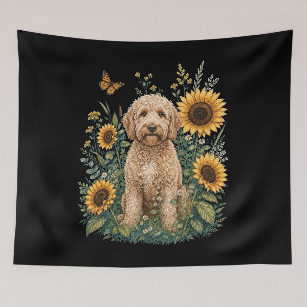 Item preview, Labradoodle With Sunflower Cottagecore Art Dog Owner designed and sold by TerryConnells.