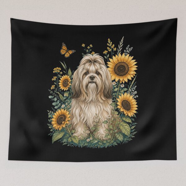 Item preview, Lhasa Apso With Sunflower Cottagecore Art Dog Owner designed and sold by TerryConnells.