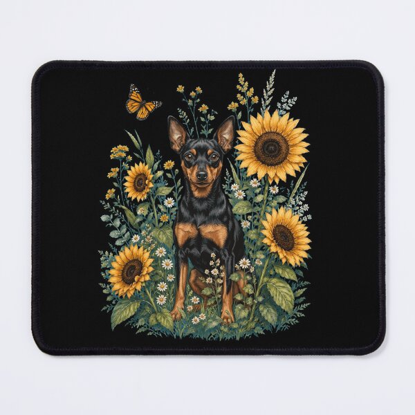 Item preview, Miniature Pinscher With Sunflower Cottagecore Art Dog Owner designed and sold by TerryConnells.