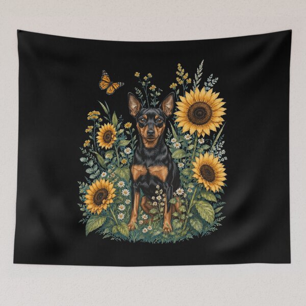 Item preview, Miniature Pinscher With Sunflower Cottagecore Art Dog Owner designed and sold by TerryConnells.