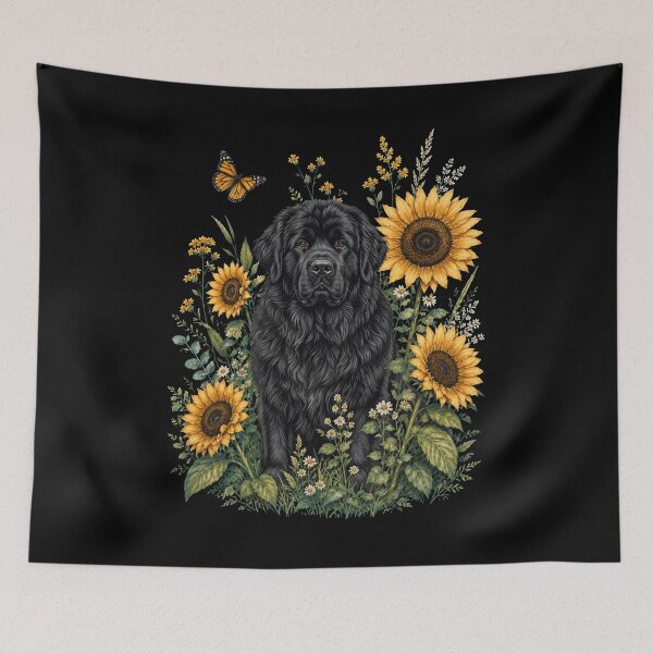 Item preview, Newfoundland With Sunflower Cottagecore Art Dog Owner designed and sold by TerryConnells.