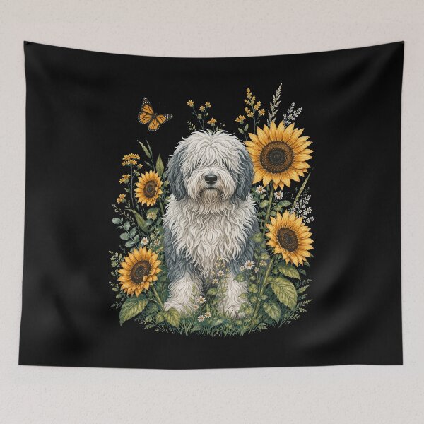 Item preview, Old English Sheepdog With Sunflower Cottagecore Art Dog Owner designed and sold by TerryConnells.