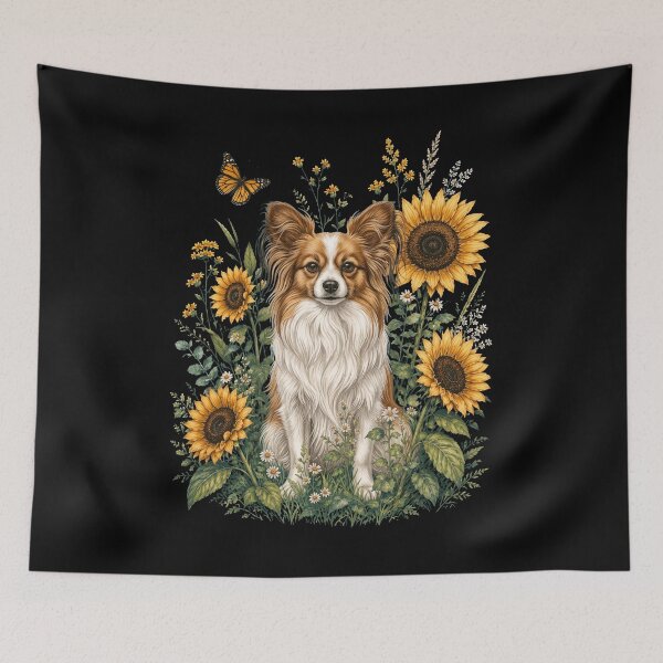 Item preview, Papillon With Sunflower Cottagecore Art Dog Owner designed and sold by TerryConnells.
