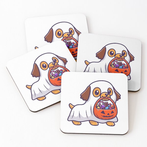 Item preview, Cute Halloween Ghost Dog with Pumpkin Basket designed and sold by achristiaf.