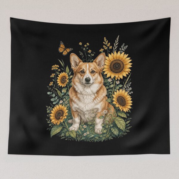 Item preview, Pembroke Welsh Corgi With Sunflower Cottagecore Art Dog Owner designed and sold by TerryConnells.