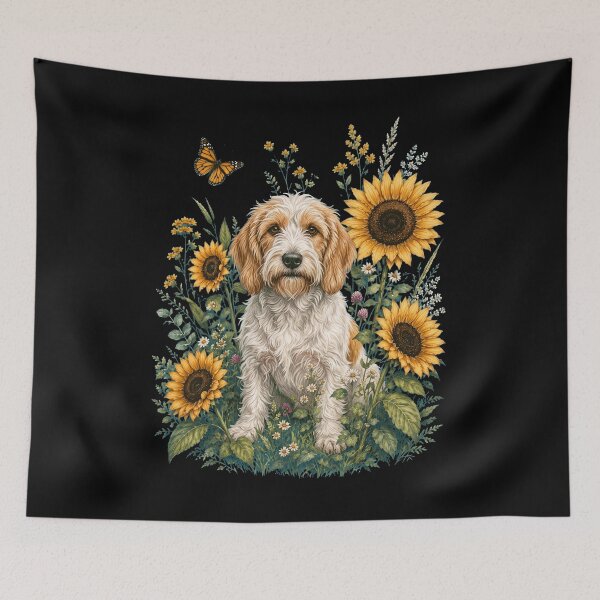 Item preview, Petit Basset Griffon Vendeen With Sunflower Cottagecore Art Dog Owner designed and sold by TerryConnells.