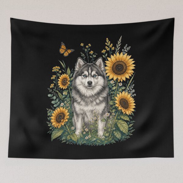 Item preview, Pomsky With Sunflower Cottagecore Art Dog Owner designed and sold by TerryConnells.