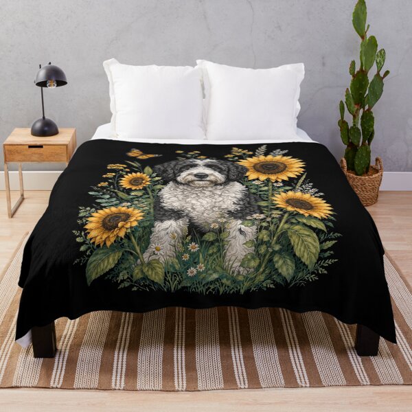 Item preview, Portuguese Water Dog With Sunflower Cottagecore Art Dog Owner designed and sold by TerryConnells.