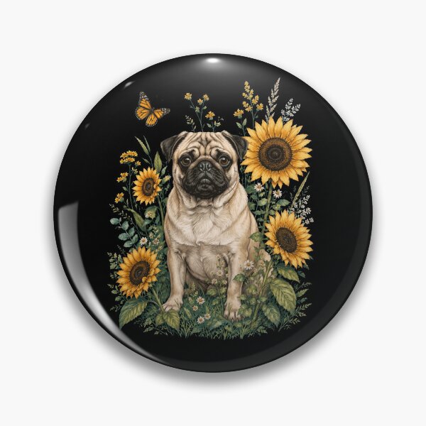 Artikelvorschau, Mops mit Sonnenblume, Cottagecore-Kunst, Hundebesitzer entworfen und verkauft von TerryConnells.