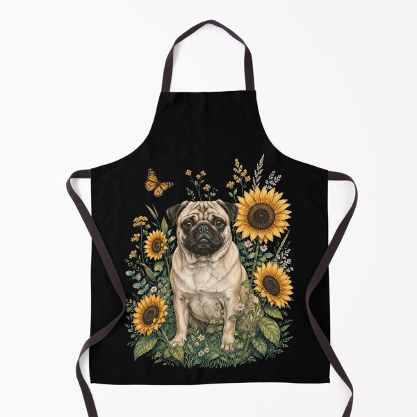 Artikelvorschau, Mops mit Sonnenblume, Cottagecore-Kunst, Hundebesitzer entworfen und verkauft von TerryConnells.