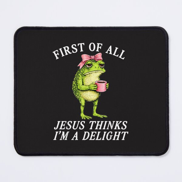 Item preview, Funny Frog Coffee Meme Jesus Thinks I’m A Delight Retro Design designed and sold by kiralynstration.