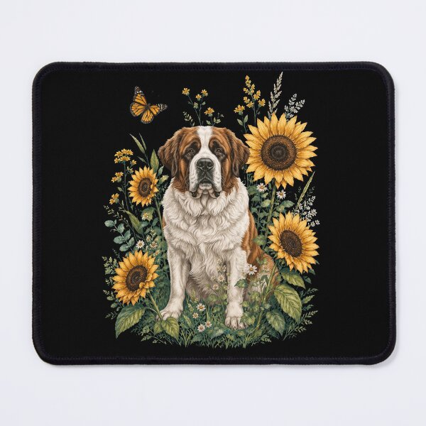 Item preview, Saint Bernard With Sunflower Cottagecore Art Dog Owner designed and sold by TerryConnells.