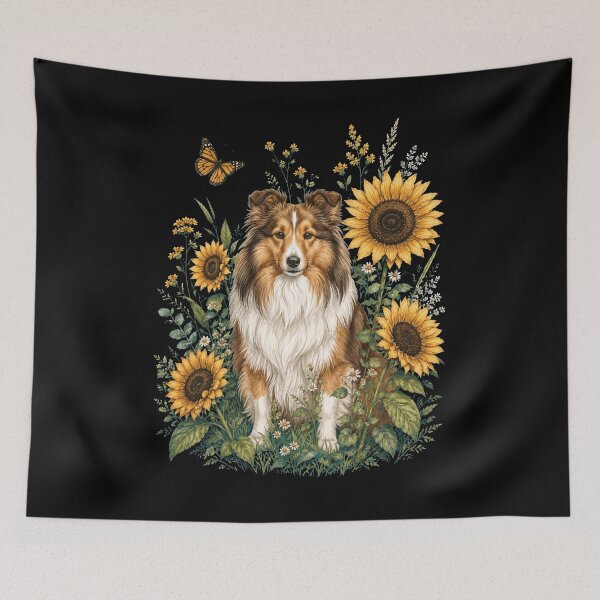 Item preview, Shetland Sheepdog With Sunflower Cottagecore Art Dog Owner designed and sold by TerryConnells.