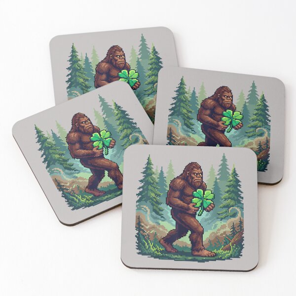 Item preview, St Patricks Day Bigfoot Sasquatch Shamrock Lucky Pixel Art designed and sold by mjohnson9.