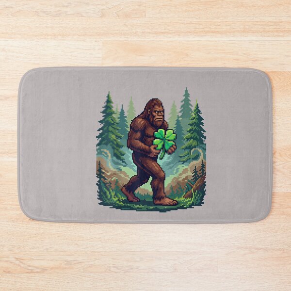 Item preview, St Patricks Day Bigfoot Sasquatch Shamrock Lucky Pixel Art designed and sold by mjohnson9.