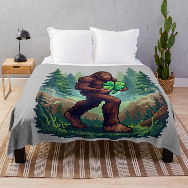 Item preview, St Patricks Day Bigfoot Sasquatch Shamrock Lucky Pixel Art designed and sold by mjohnson9.