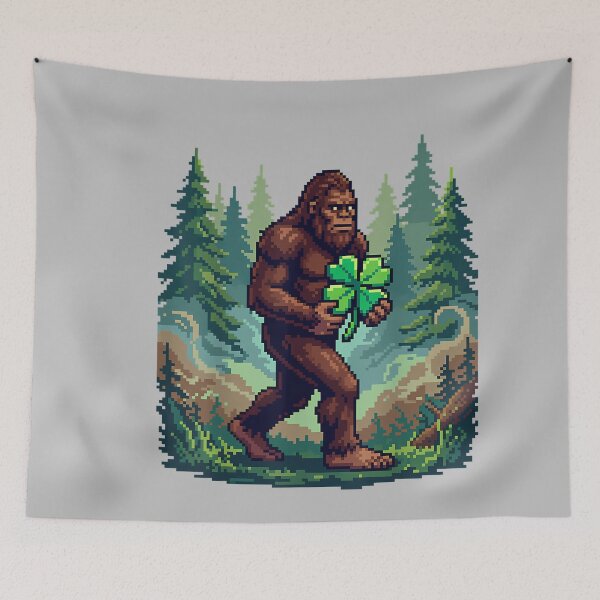 Item preview, St Patricks Day Bigfoot Sasquatch Shamrock Lucky Pixel Art designed and sold by mjohnson9.