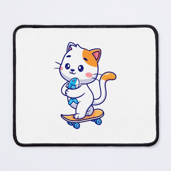 Item preview, Cute Skater Cat Holding Fish Cartoon designed and sold by achristiaf.