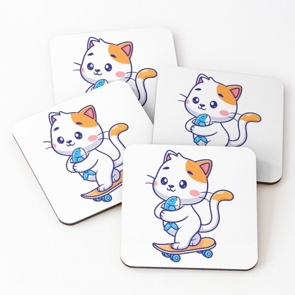 Item preview, Cute Skater Cat Holding Fish Cartoon designed and sold by achristiaf.
