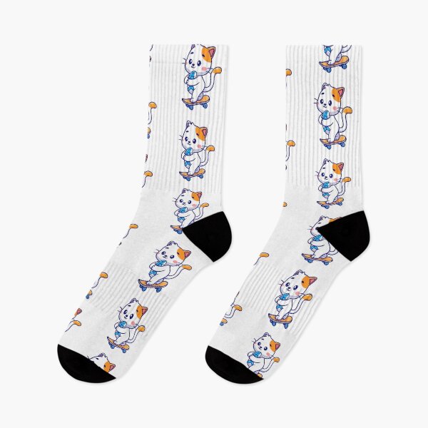 Item preview, Cute Skater Cat Holding Fish Cartoon designed and sold by achristiaf.