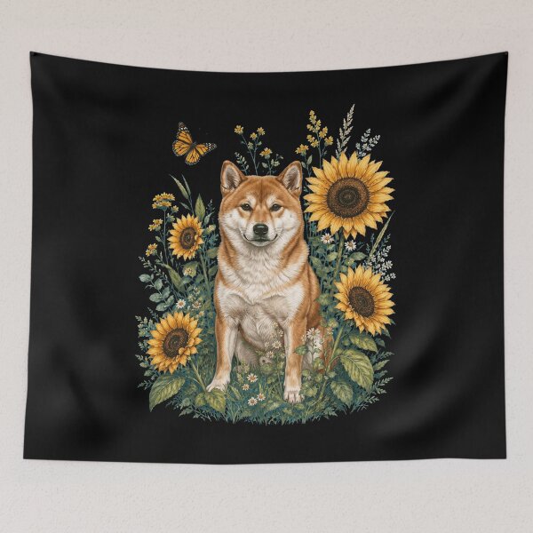 Item preview, Shiba Inu With Sunflower Cottagecore Art Dog Owner designed and sold by TerryConnells.