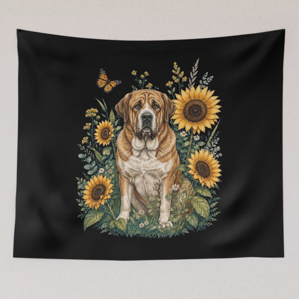 Aperçu de l'œuvre Dogue de Bordeaux espagnol avec tournesol, style cottagecore, propriétaire de chien créée et vendue par TerryConnells.