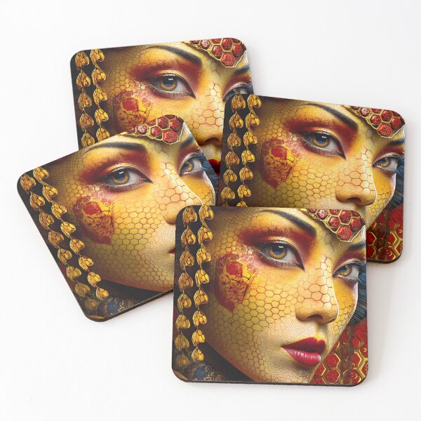 Item preview, Vibrant Honeycomb Geisha Portrait with Golden Accents designed and sold by Artessie.