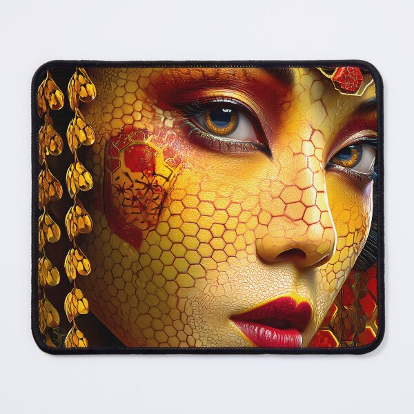 Item preview, Vibrant Honeycomb Geisha Portrait with Golden Accents designed and sold by Artessie.