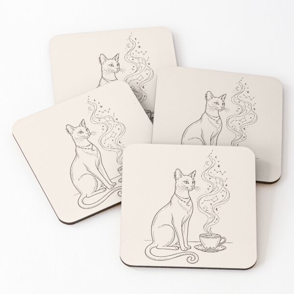 Item preview, Luxury Minimalist Cat and Coffee Cup Line Art designed and sold by Pickmash.