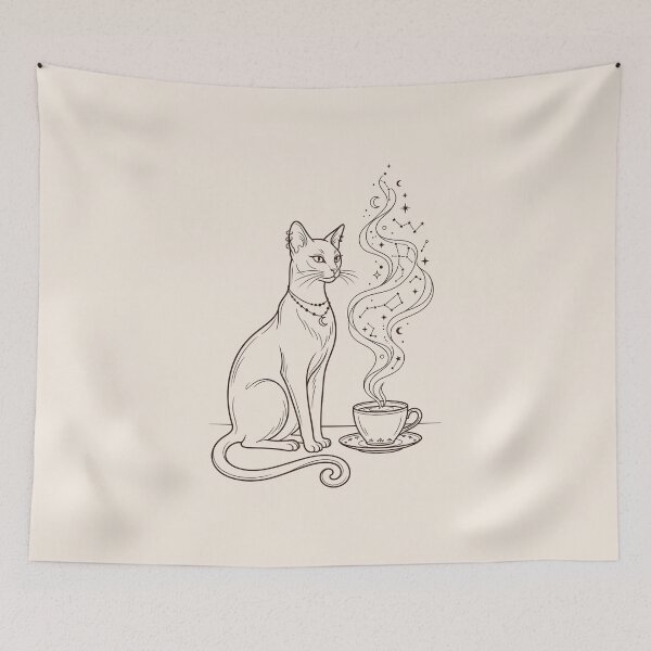 Item preview, Luxury Minimalist Cat and Coffee Cup Line Art designed and sold by Pickmash.