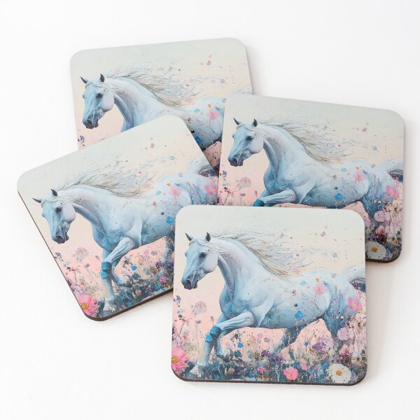 Item preview, White Horse Floral Art, Pastel Impressionist Galloping Horse Illustration designed and sold by daila70.