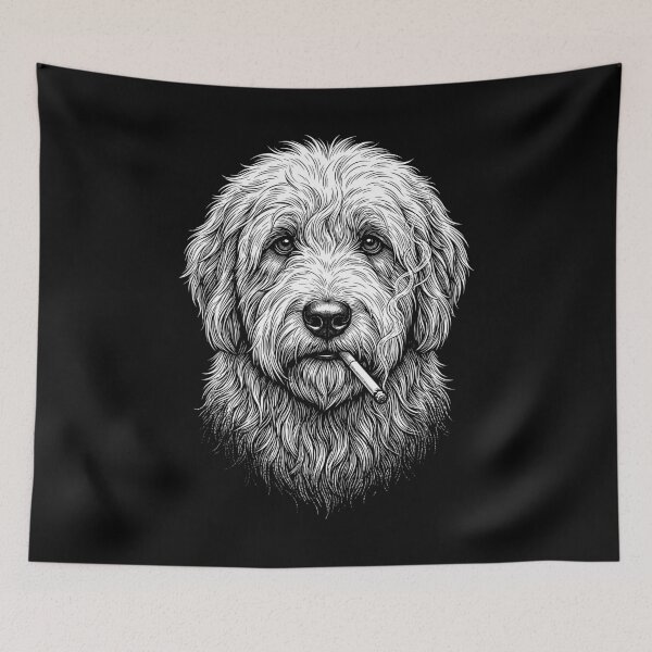Item preview, Funny Old English Sheepdog Smoking Meme Dog Owner designed and sold by DoodleTortle.