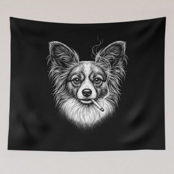 Item preview, Funny Papillon Smoking Meme Dog Owner designed and sold by DoodleTortle.